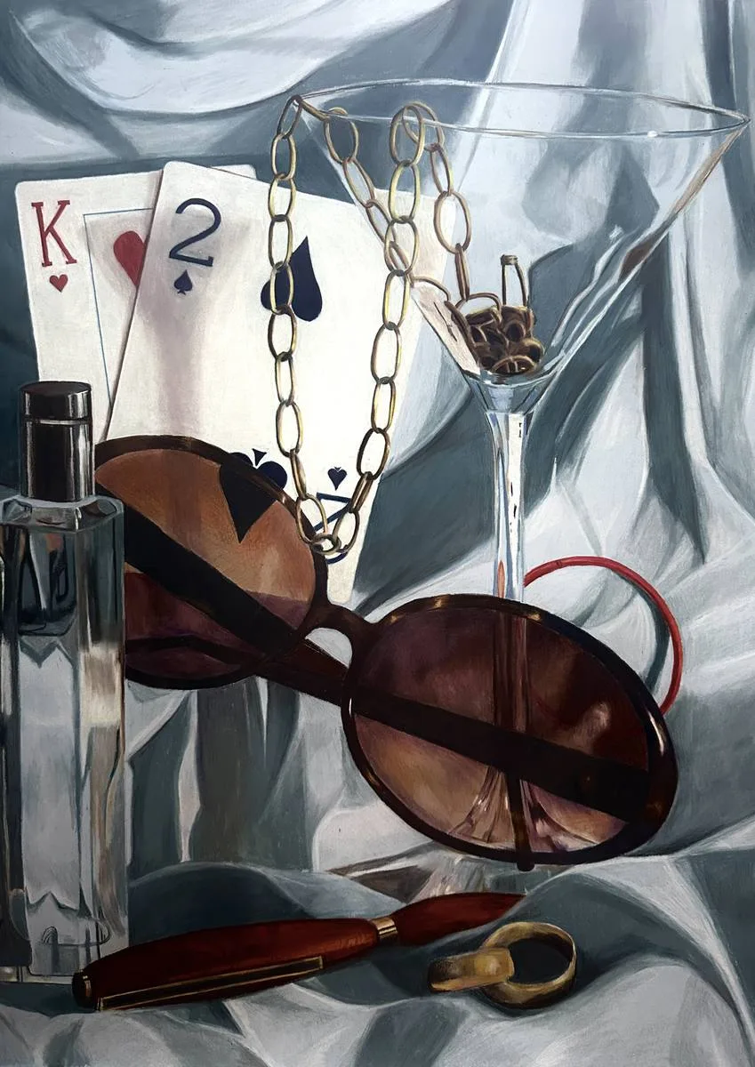 Colored pencil still life with playing cards