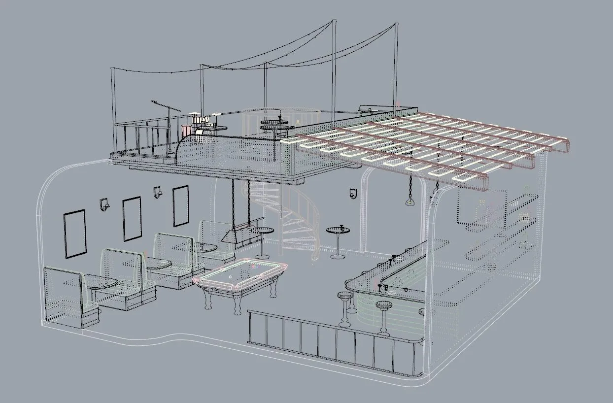 Rhino wireframe of the full bar model