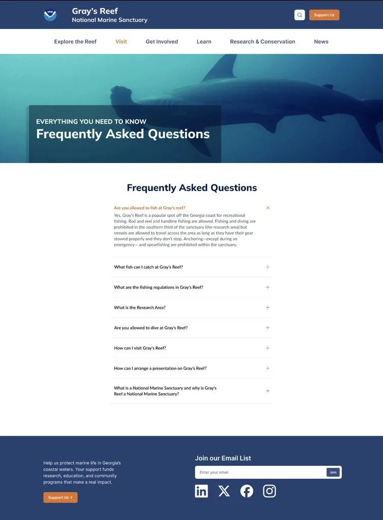 Final FAQ page as an accordion
