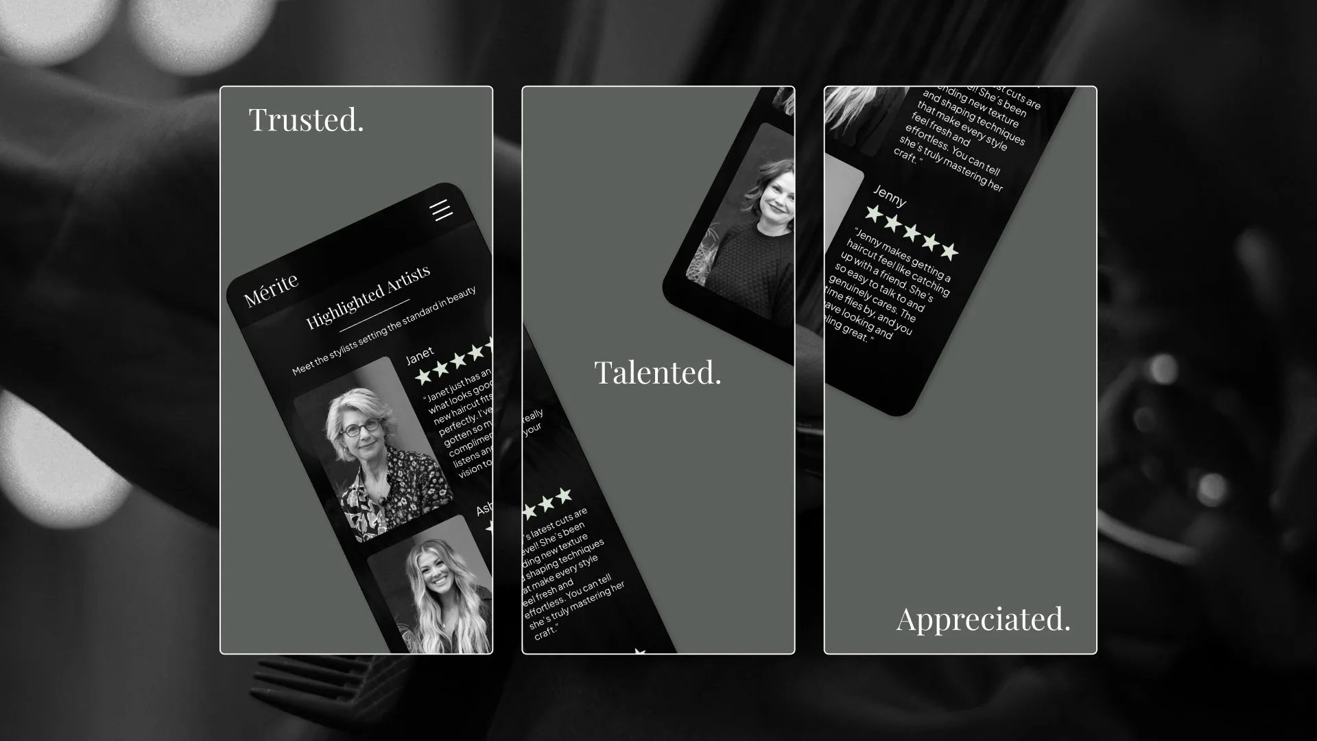Highlighted Artists page on mobile, framed as Trusted, Talented, Appreciated